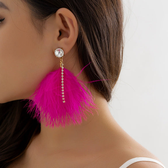 Jewelry Imitation Pearl Feather Tassel Handmade Geometric Earrings For Women