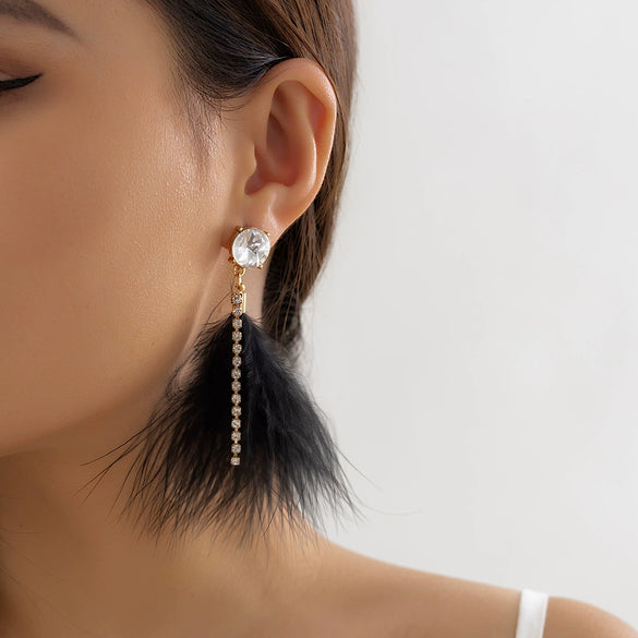 Jewelry Imitation Pearl Feather Tassel Handmade Geometric Earrings For Women