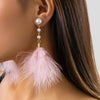Jewelry Imitation Pearl Feather Tassel Handmade Geometric Earrings For Women