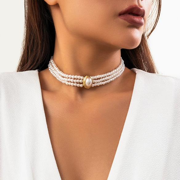Jewelry Imitation Pearl Geometric Ball Chain Choker Neck Chain