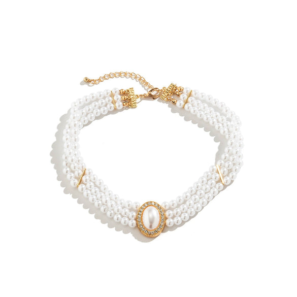 Jewelry Imitation Pearl Geometric Ball Chain Choker Neck Chain