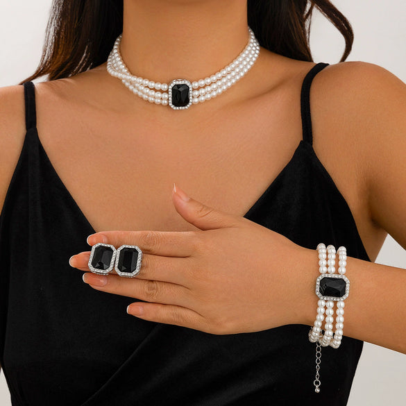 Jewelry Imitation Pearl Geometric Ball Chain Choker Neck Chain