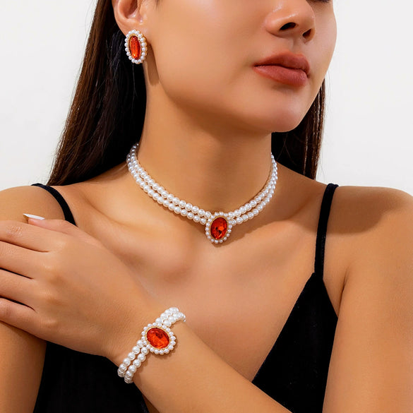 Jewelry Imitation Pearl Geometric Ball Chain Choker Neck Chain