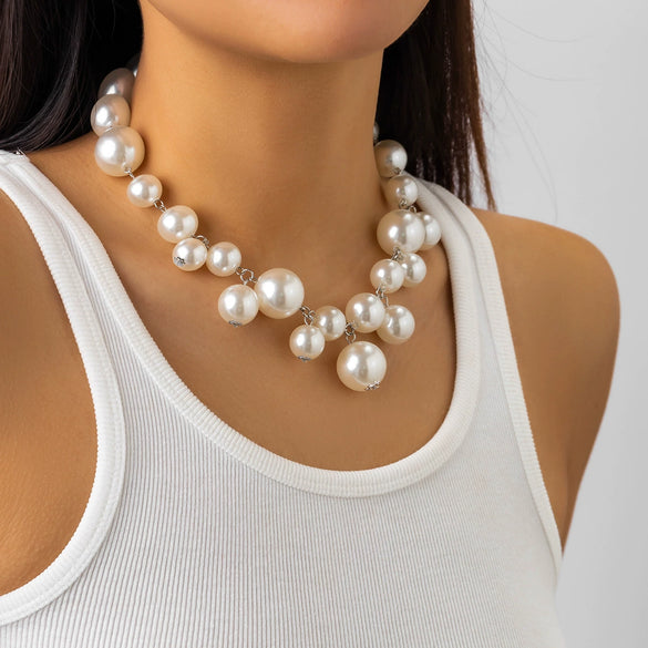 Jewelry Imitation Pearl Geometric Ball Chain Electroplated Women Choker