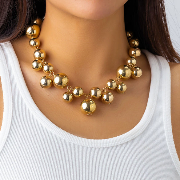 Jewelry Imitation Pearl Geometric Ball Chain Electroplated Women Choker
