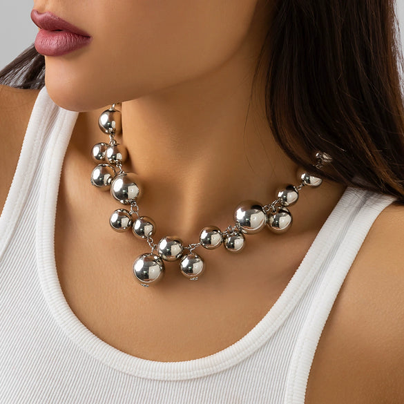 Jewelry Imitation Pearl Geometric Ball Chain Electroplated Women Choker