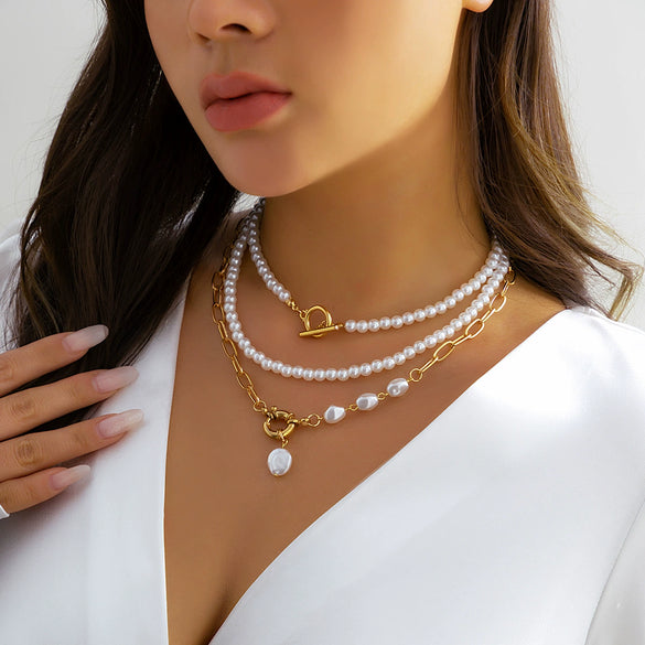 Jewelry Imitation Pearl Geometric Ball Chain Electroplated Women's Necklace