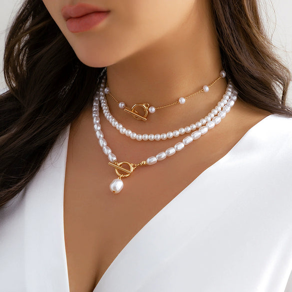 Jewelry Imitation Pearl Geometric Ball Chain Electroplated Women's Necklace