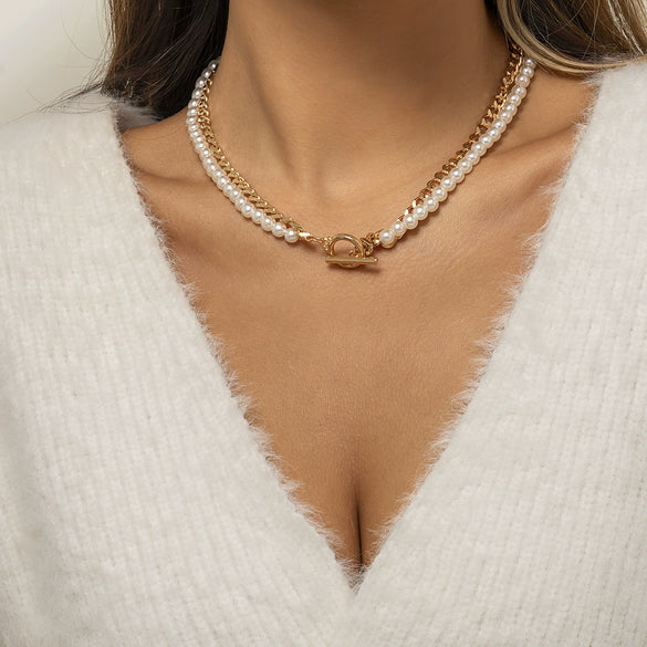 Jewelry Imitation Pearl Geometric Ball Chain Electroplated Women's Necklace