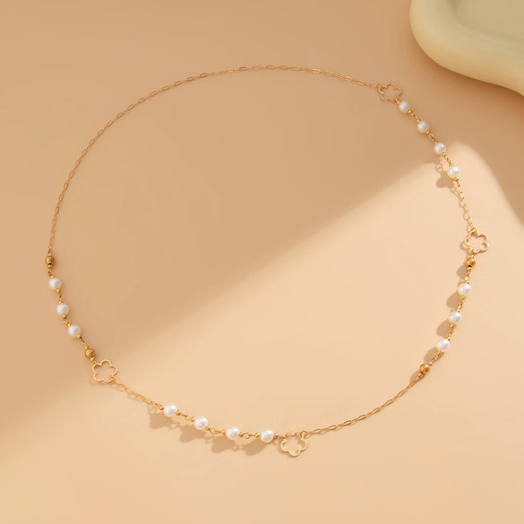 Jewelry Imitation Pearl Geometric Ball Chain Long Chain Necklace Electroplated For Women