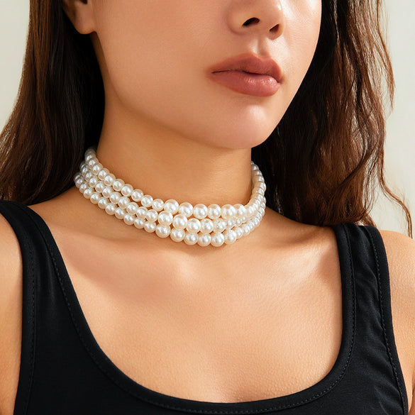 Jewelry Imitation Pearl Geometric Handmade Chocker Clavicle Chain Women