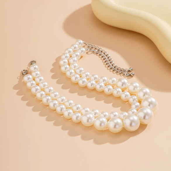 Jewelry Imitation Pearl Geometric Handmade Choker Clavicle Chain Multi Layer Beaded Necklace For Women
