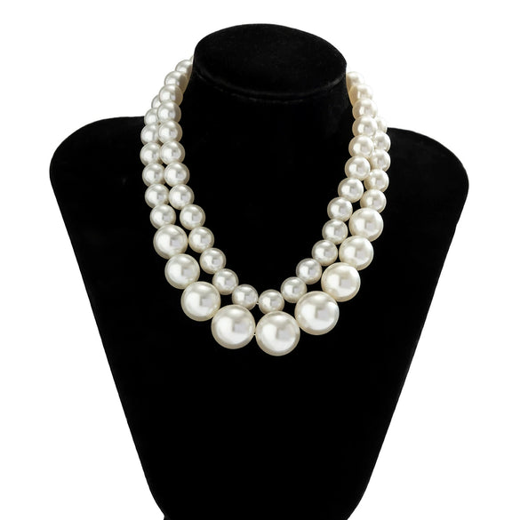 Jewelry Imitation Pearl Geometric Handmade Choker Clavicle Chain Multi Layer Beaded Necklace For Women