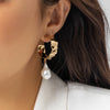 Jewelry Imitation Pearl Geometric Leaf Pleated Electroplated Women's Earrings