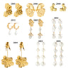 Jewelry Imitation Pearl Geometric Leaf Pleated Electroplated Women's Earrings