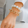 Jewelry Imitation Pearl Geometric Metal Chain Bracelet Electroplated For Women