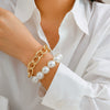Jewelry Imitation Pearl Geometric Metal Chain Bracelet Electroplated For Women
