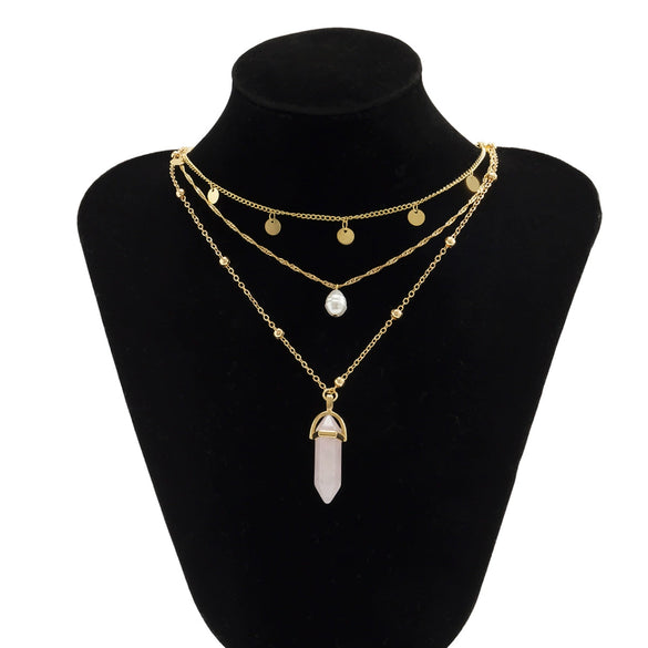 Jewelry Imitation Pearl Geometric Plastic Resin Alloy Electroplated Multilayer Necklace For Women