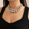 Jewelry Imitation Pearl Geometric Punk Ball Chain Electroplated Short Necklace Choker