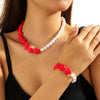 Jewelry Imitation Pearl Heart Pattern Electroplating Valentine's Day Earrings And Necklace