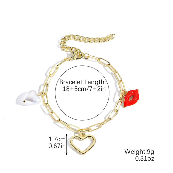 Jewelry Imitation Pearl Heart Pattern Electroplating Valentine's Day Earrings And Necklace