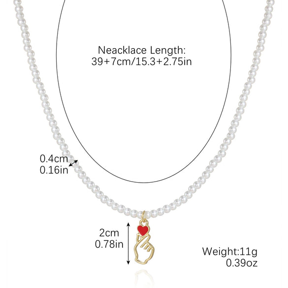 Jewelry Imitation Pearl Heart Pattern Electroplating Valentine's Day Earrings And Necklace