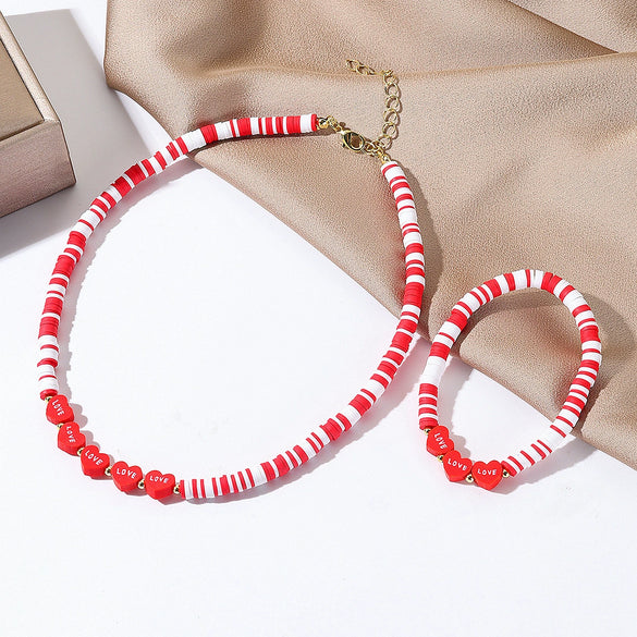 Jewelry Imitation Pearl Heart Pattern Electroplating Valentine's Day Earrings And Necklace