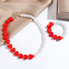 Jewelry Imitation Pearl Heart Pattern Electroplating Valentine's Day Earrings And Necklace