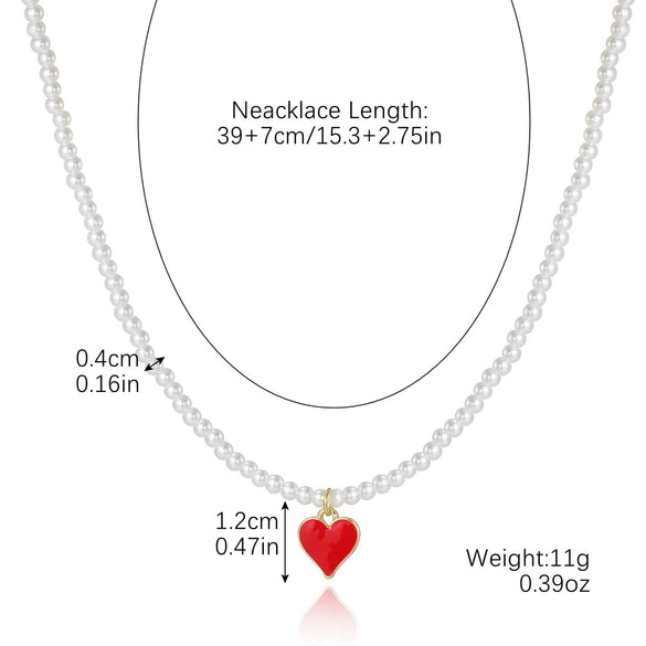 Jewelry Imitation Pearl Heart Pattern Electroplating Valentine's Day Earrings And Necklace