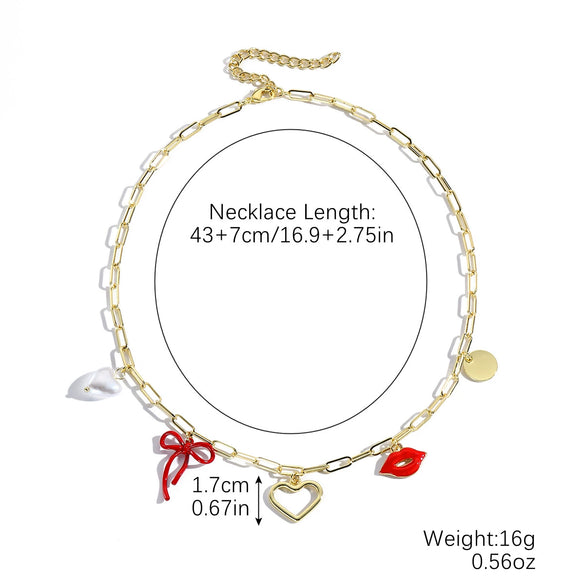 Jewelry Imitation Pearl Heart Pattern Electroplating Valentine's Day Earrings And Necklace
