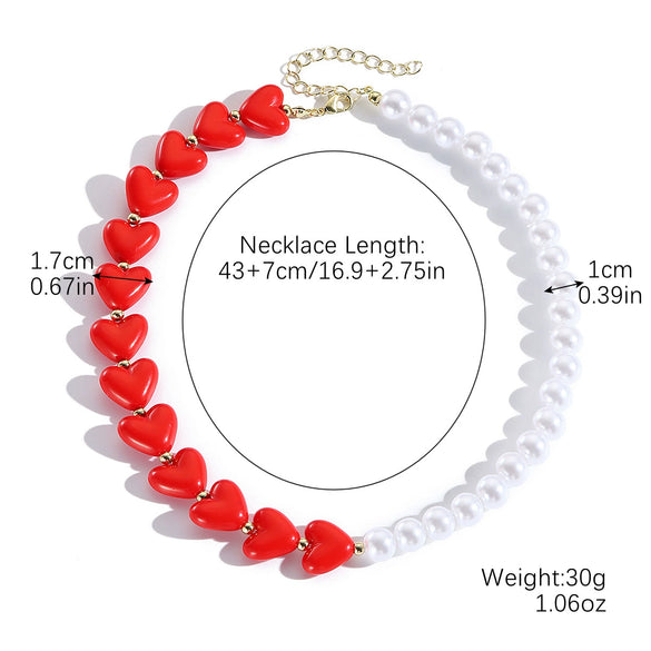 Jewelry Imitation Pearl Heart Pattern Electroplating Valentine's Day Earrings And Necklace