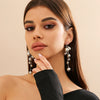Jewelry Imitation Pearl Metal Beaded Tassel Earrings Geometric Style Electroplated For Women
