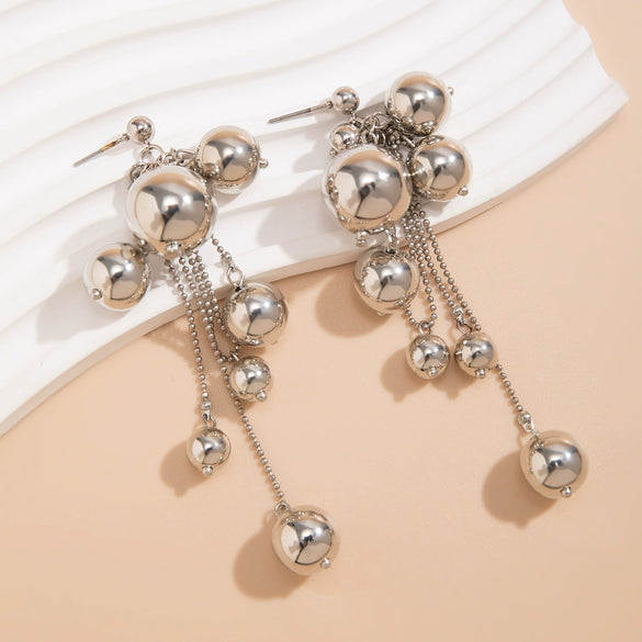 Jewelry Imitation Pearl Metal Beaded Tassel Earrings Geometric Style Electroplated For Women