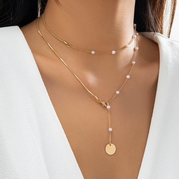 Jewelry Imitation Pearl Metal Star Geometric Electroplated Ochain Necklace For Women