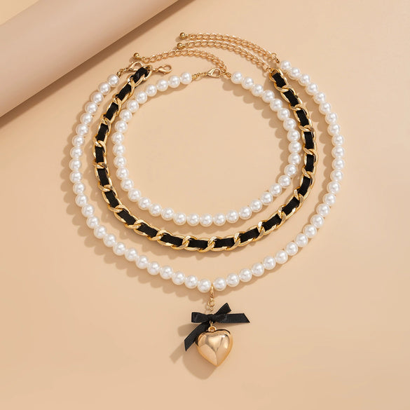 Jewelry Imitation Pearl Necklace Baroque Style Stacking Heart Shape Bow Tie Geometric