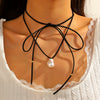 Jewelry Imitation Pearl Organic Glass Heart Bow Style Clavicle Chain Women's Necklace