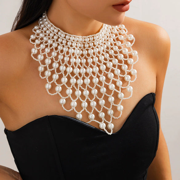 Jewelry Imitation Pearl Retro Multi Layer Tassel Beaded Handmade Elegant Women's Necklace