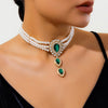 Jewelry Imitation Pearl Rhinestone Dropshaped Beaded Choker Necklace Electroplating Women's Retro Light Luxury Style