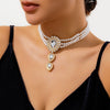 Jewelry Imitation Pearl Rhinestone Dropshaped Beaded Choker Necklace Electroplating Women's Retro Light Luxury Style