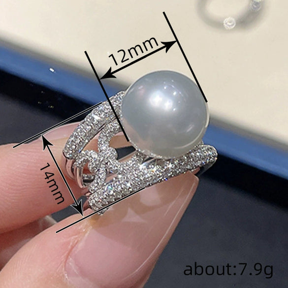 Jewelry Imitation Pearl Ring Copper Geometric Zirconia Highend Style For Women