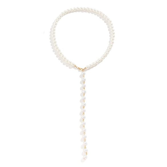 Jewelry Imitation Pearl Round Bead Collarbone Necklace Fashion Retro Long Tassel Electroplating Geometric Style