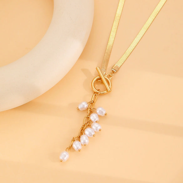 Jewelry Imitation Pearl Tassel Snake Bone Chain Stainless Steel Electroplating Baroque Palace Retro Geometric Style