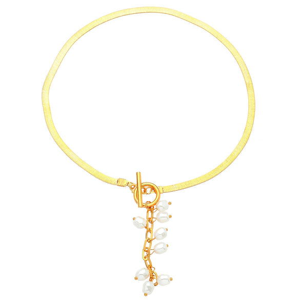 Jewelry Imitation Pearl Tassel Snake Bone Chain Stainless Steel Electroplating Baroque Palace Retro Geometric Style