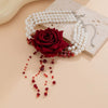 Jewelry Imitation Pearls Cloth Strips Imitation Crystal Flower Pattern Electroplating Cool Style Clavicle Chain