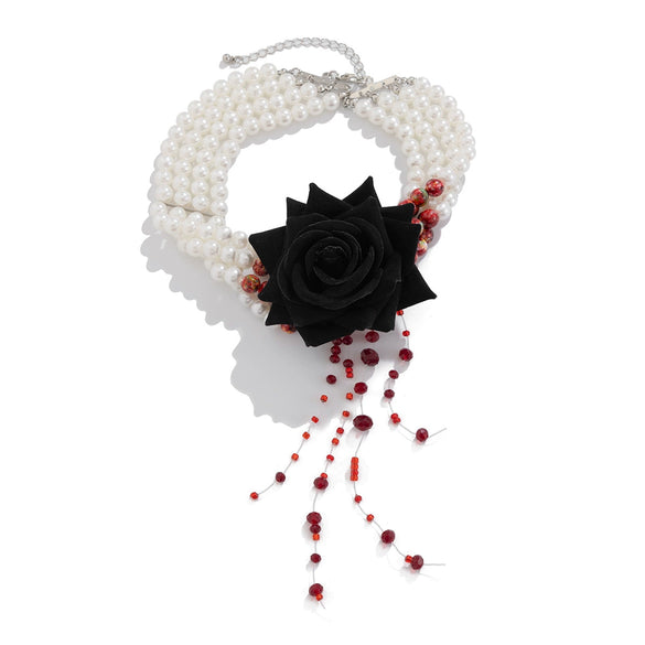 Jewelry Imitation Pearls Cloth Strips Imitation Crystal Flower Pattern Electroplating Cool Style Clavicle Chain