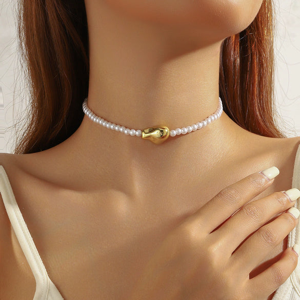 Jewelry Imitation Pearls Geometric Electroplating Necklace For Women