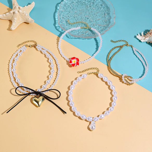 Jewelry Imitation Pearls Geometric Electroplating Necklace For Women