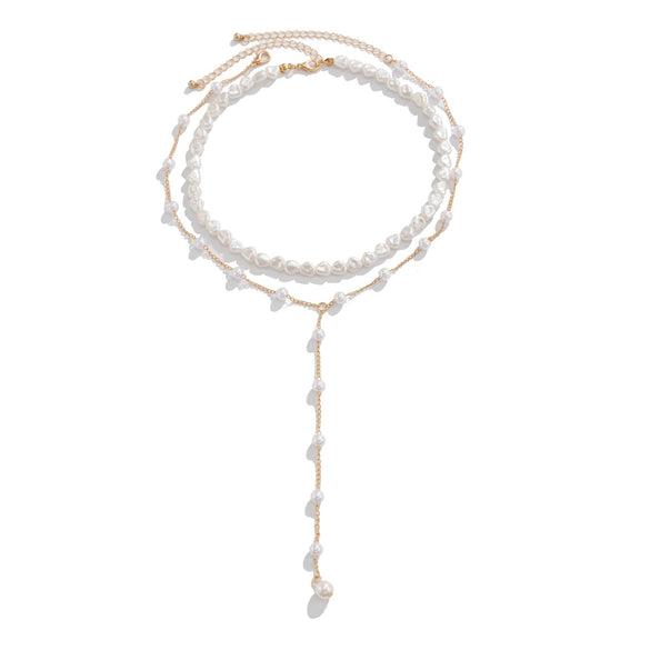 Jewelry Imitation Pearls Geometric Handmade Multilayer Clavicle Chain Yshaped Tassel Necklace Set For Women