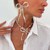 Jewelry Imitation Pearls Rice Beads Bow Electroplated Simple Women's Earrings Necklace
