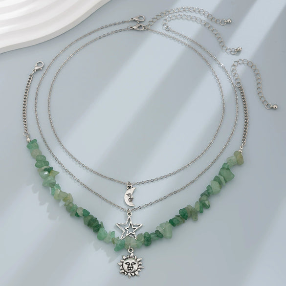 Jewelry Iron Alloy Constellation Retro Moon Zircon Necklace Electroplating Minimalist Style